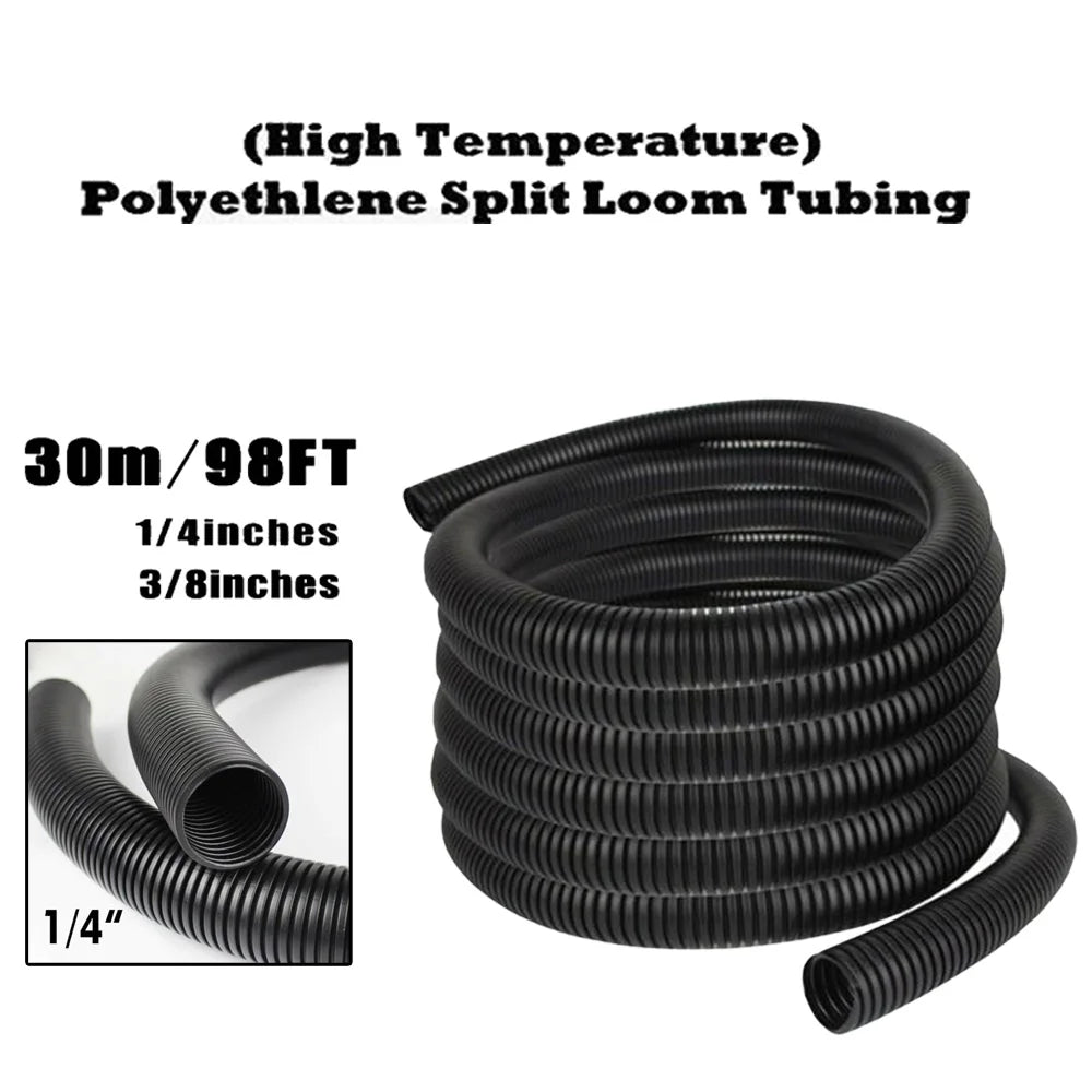 30m Corrugated Split Loom Tube 1/4" & 3/8" Cable Protector