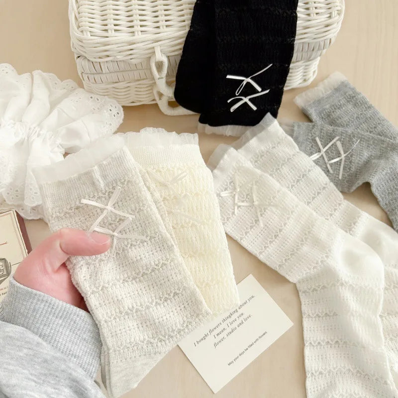 Women's Lace Bow Long Socks | Cute Mesh Lolita High Tube