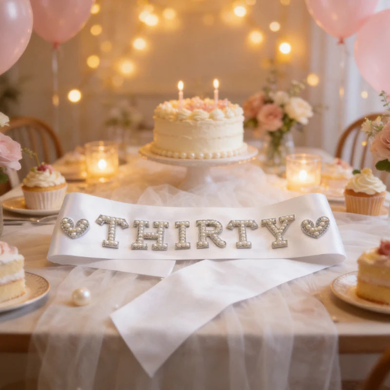 30th Birthday Sparkle Sash – Diamanté Pearl Party Gift Birthday Party Sash Peaceful Pleasures Health and Wellness