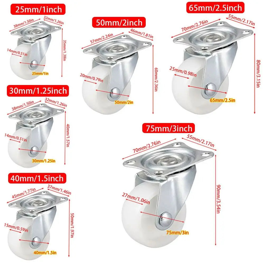 1/2/4Pcs New Heavy Duty Caster Wheel White Nylon Rubber 360 Degree Furniture Roller Furniture Carts Universal Swivel Casters Peaceful Pleasures Health and Wellness