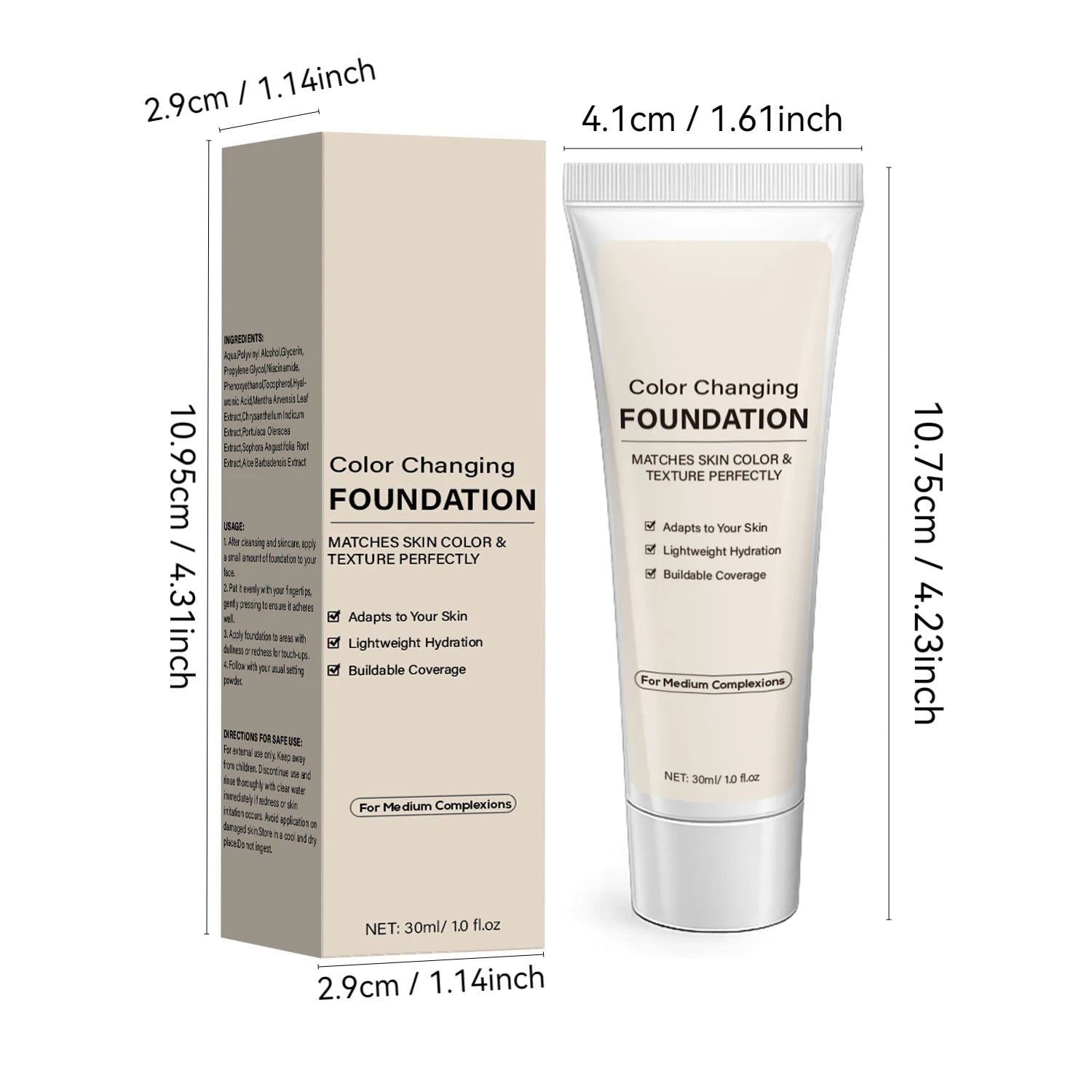 Color Changing Foundation for Women,Instantly Adapts to Your Skin Tone,12-Hour Wear – Natural Dewy Finish - Medium Dark, 30ml Peaceful Pleasures Health and Wellness