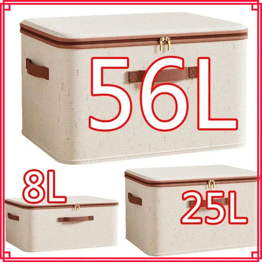Large Hard Shell Cotton Linen Storage Box with Zippered Lid Storage Organizer Box Oasis Select