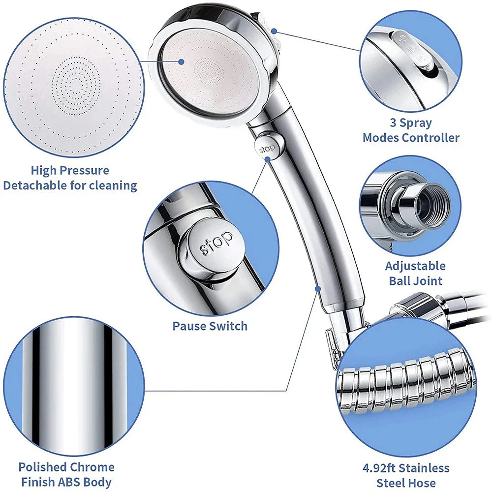 3-Mode High Pressure Handheld Shower Head | Water Saving