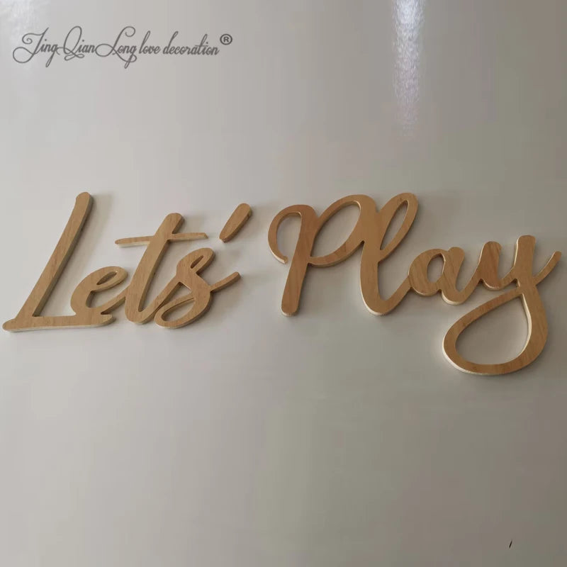 Let's PLAY Wall Sign - Children's Playroom Decor - Bedroom, Nursery Interior Wall Art Design Peaceful Pleasures Health and Wellness Wood color