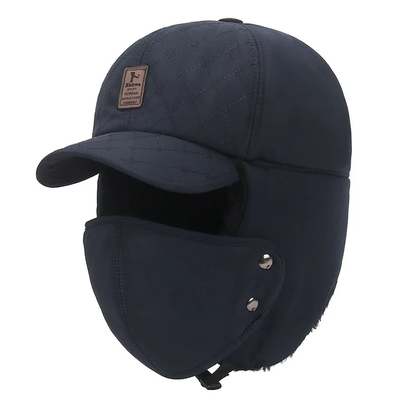 Unisex Winter Outdoor Cycling Windproof 3 In 1 Hat Lei Feng Cap With Face Mask & Ear Flap Ski Thick Velvet Hat For Men Women Peaceful Pleasures Health and Wellness Blue One Size