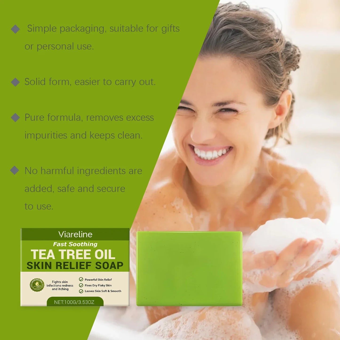 VIARELINE Tea Tree Oil Facial Soap – Cleanse, Brighten & Exfoliate