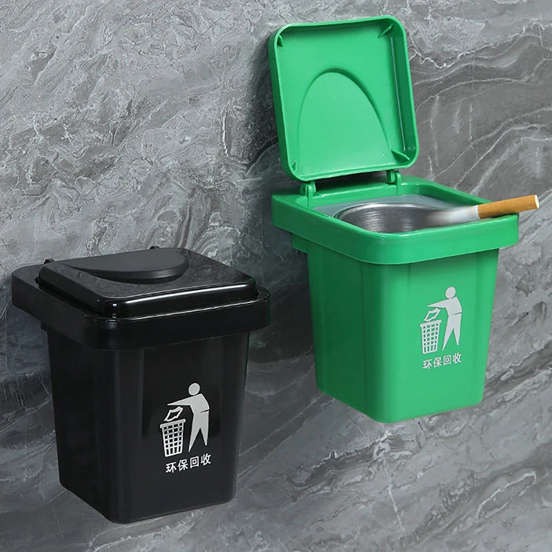 Wall-Mount Stainless Steel Ashtray with Lid & Ash Notch