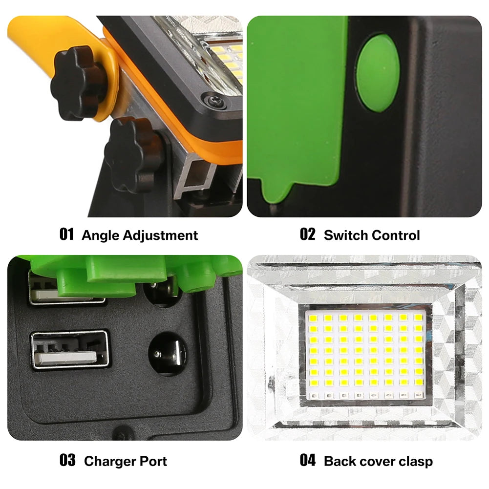 100W COB Rechargeable LED Work Lights 5000LM Waterproof Portable Flood Light with Stand for Outdoor Camping Hiking Garage Repair Peaceful Pleasures Health and Wellness