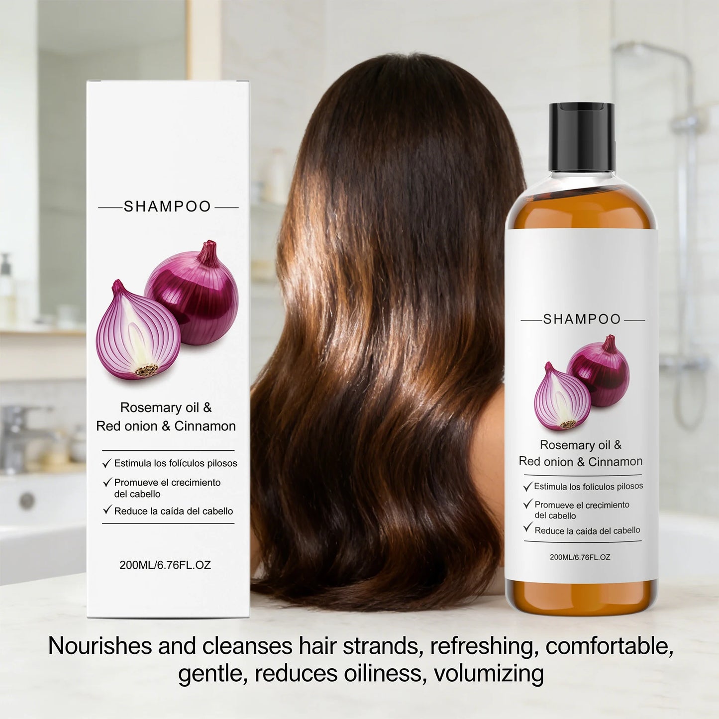 Rosemary Oil, Red Onion Shampoo Anti Hair Loss Hair Care Shampoo Care Gentle Cleansing Oil Control Nourish Scalp Refresh Shampoo Peaceful Pleasures Health and Wellness