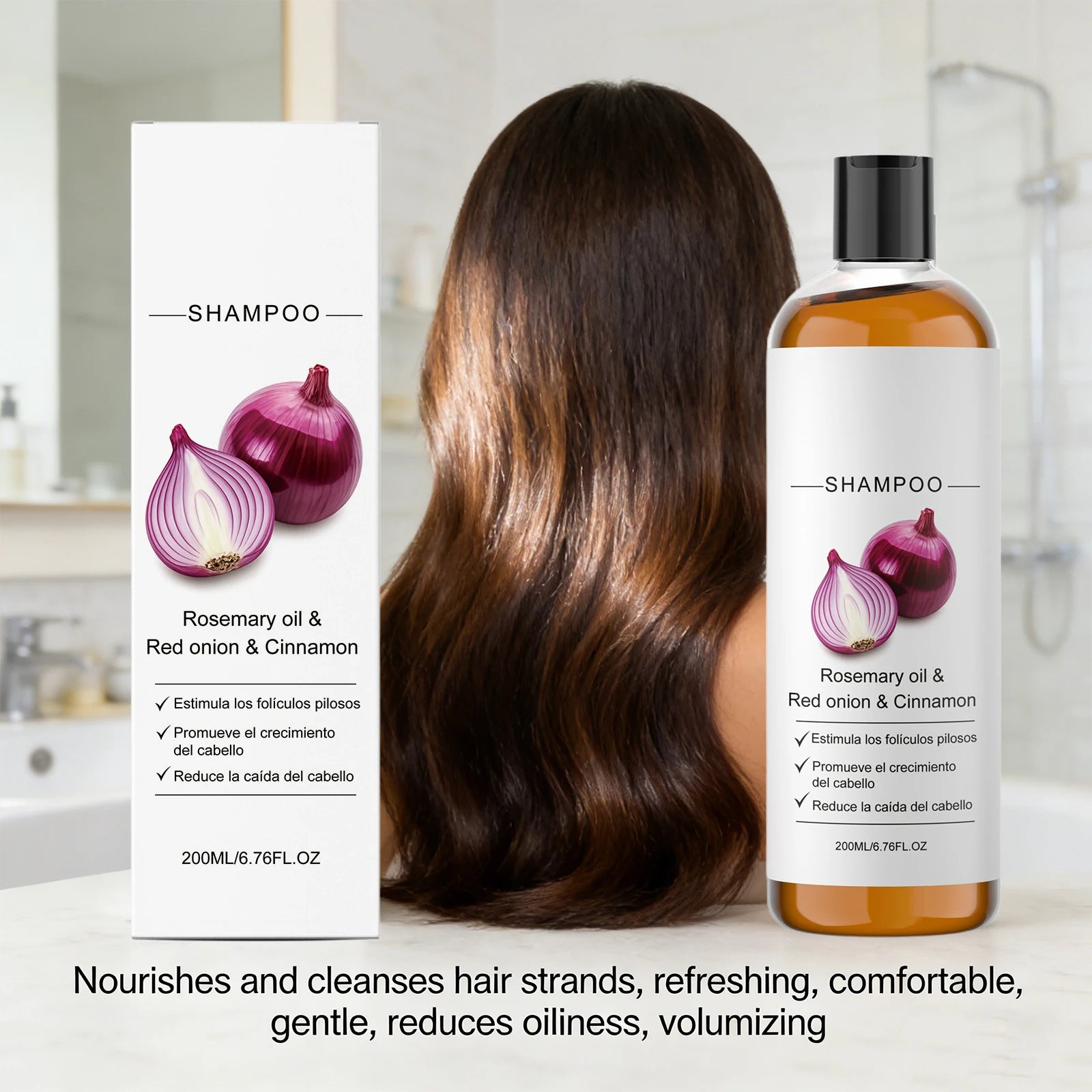 Rosemary Oil, Red Onion Shampoo Anti Hair Loss Hair Care Shampoo Care Gentle Cleansing Oil Control Nourish Scalp Refresh Shampoo Peaceful Pleasures Health and Wellness