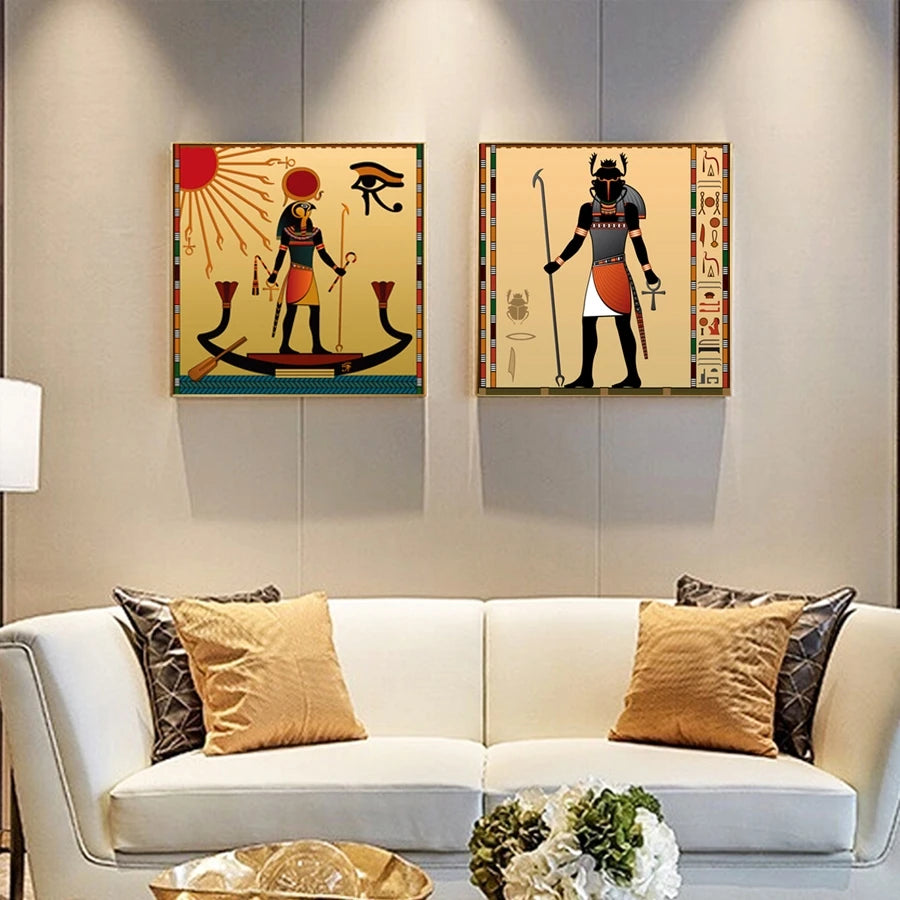 Retro Ancient Egypt Figure Canvas Wall Art | Unframed Poster