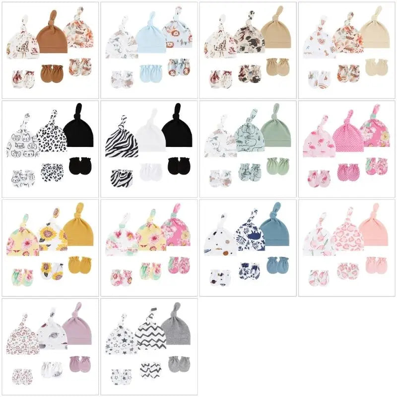 3-Set Cotton Newborn Baby Hats & Scratch-Proof Mittens | 0–3M