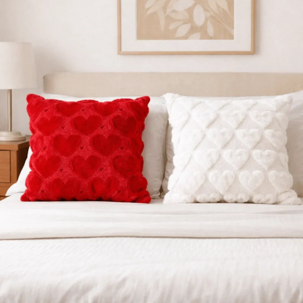 Heart Embroidery Pillow Cover 45x45cm | Soft Sofa Cushion Case