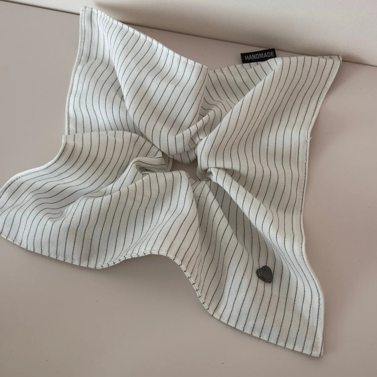 New Korean Stripe Polka Dot Metal Heart Hair Tie Elegant High Grade Square Scarf Large Hair Scrunchie Ponytail Holder Accessory Peaceful Pleasures Health and Wellness white square