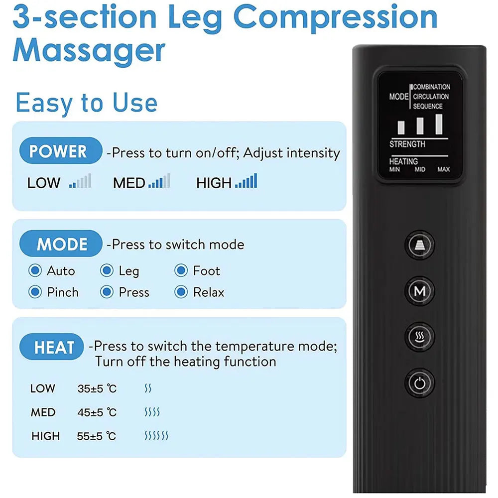 Air Compression Leg Massager | 6 Modes, Heat & 3 Intensities