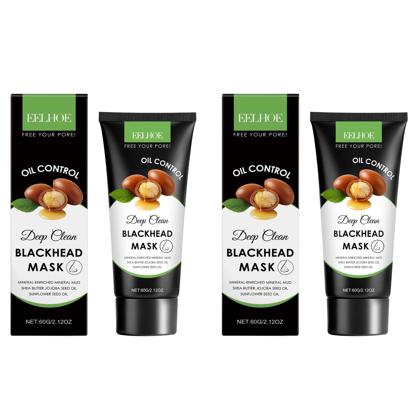 Moisturizing Cleaning Mask Effectively Cleaning Pore Remove Blackhead Control Oil Improve Facial Skin Elasticity Nourishing Mask Peaceful Pleasures Health and Wellness 2 x 60g Boxed