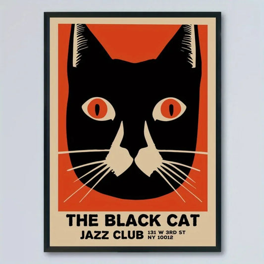The Black Cat Jazz Club Canvas Art Print, Retro Art Deco Poster, Artwork for Home Decor, Frameless Animal Print Wall Art Peaceful Pleasures Health and Wellness