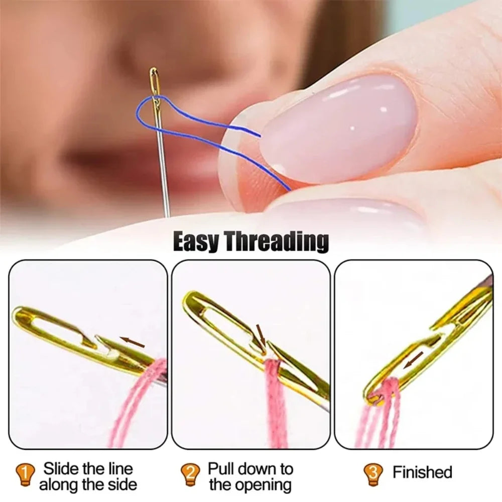 Self-Threading Stainless Steel Sewing Needles Kit – 12pc Set