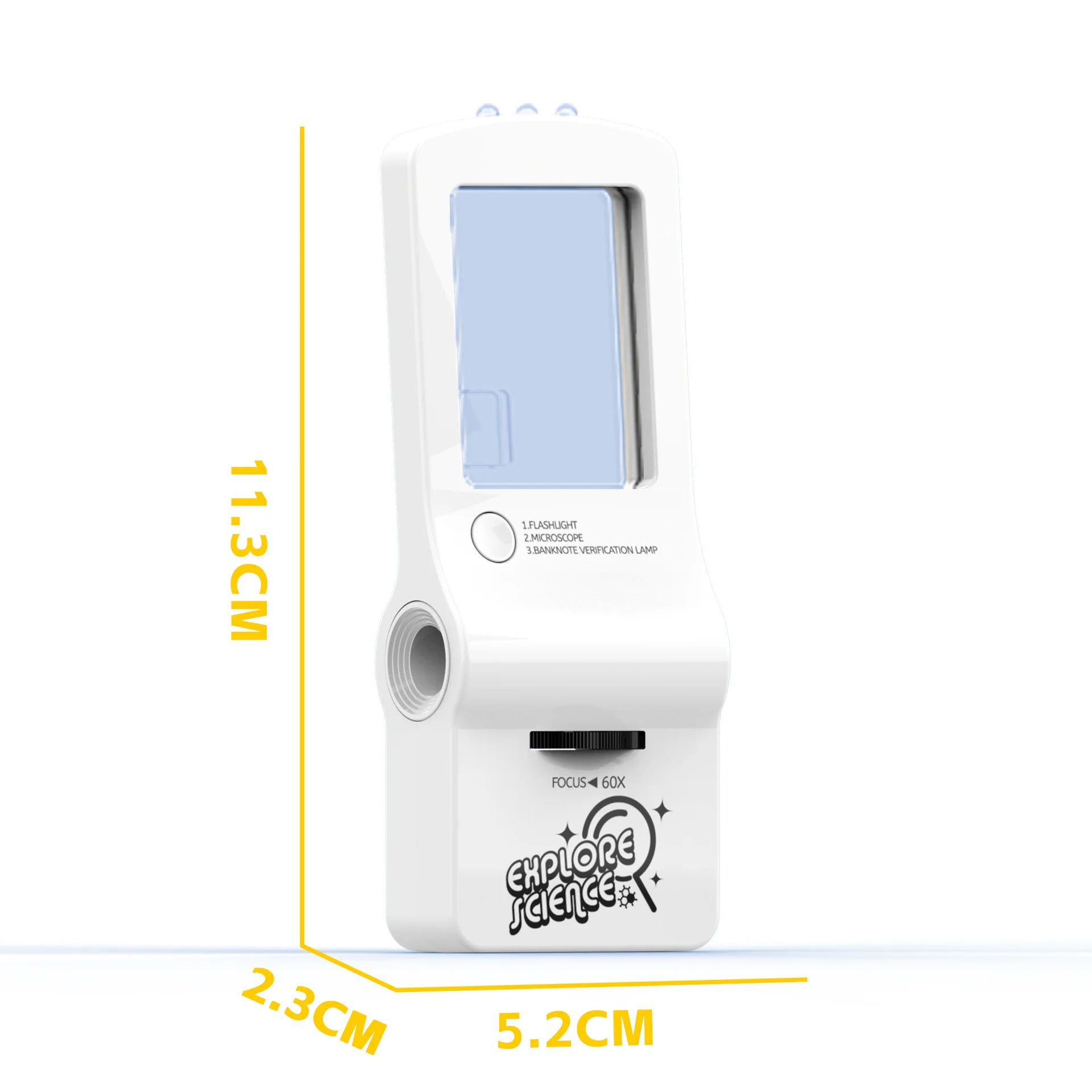Multifunctional Microscope 4-In-1 Mini Portable Flashlight Magnifying Glass Puzzle Educational Creative Toy Peaceful Pleasures Health and Wellness WHITE