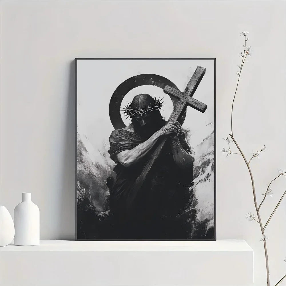1pc frameless Son of God Jesus Cross Holy Light Wall Art, HD Canvas Print Poster, Suitable for Home, Living Room, Room Decoratio Peaceful Pleasures Health and Wellness z7 50x70cm Unframed