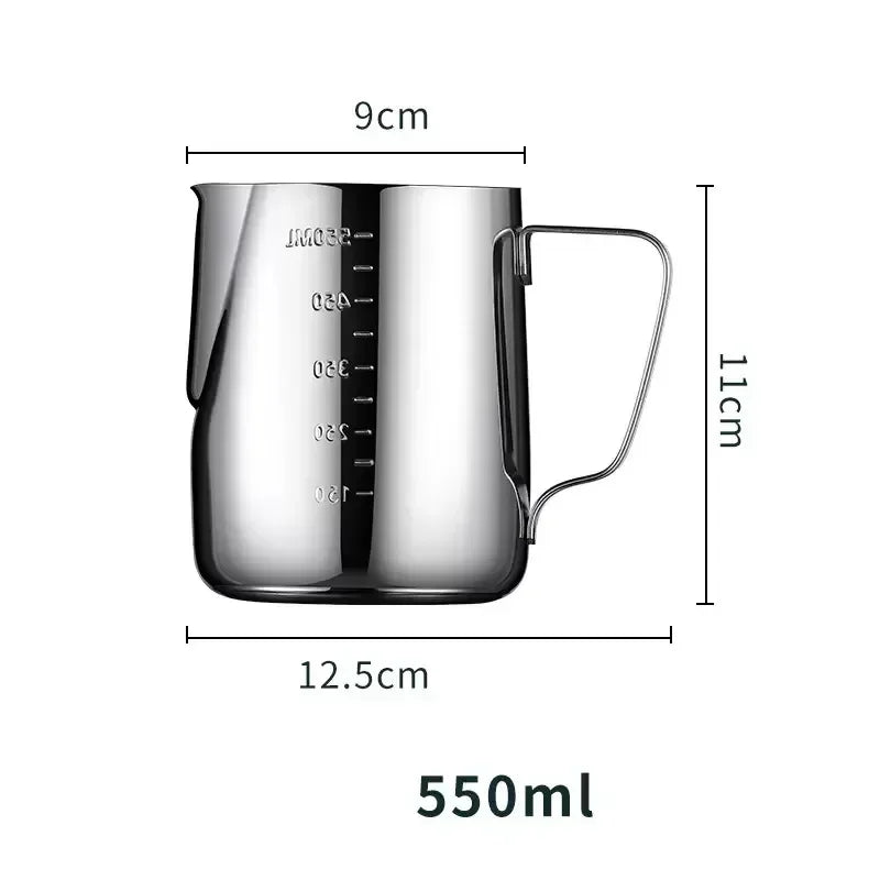 304 Stainless Steel Latte Art Cup Scale Milk Foam Pot Scale Latte Cappuccino Cream Steam Home Cafe Milk Foam Cup 350/550/900ML Peaceful Pleasures Health and Wellness 550ml