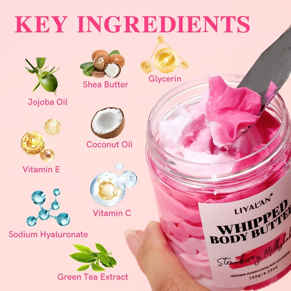Whipped Body Butter – Vegan Vanilla, Mango & Strawberry 120g Peaceful Pleasures Health and Wellness