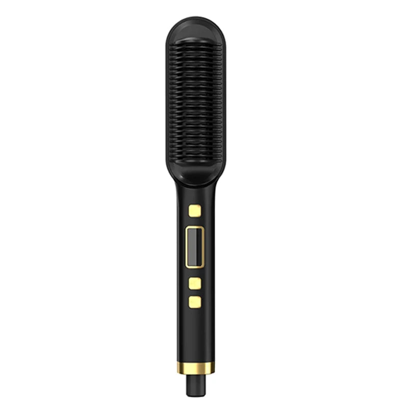 2-In-1 Electric Professional Negative Ion Straight Hair Brush Curling Comb With Lcd Display Curling Tool Straight Hair Brush Peaceful Pleasures Health and Wellness black US