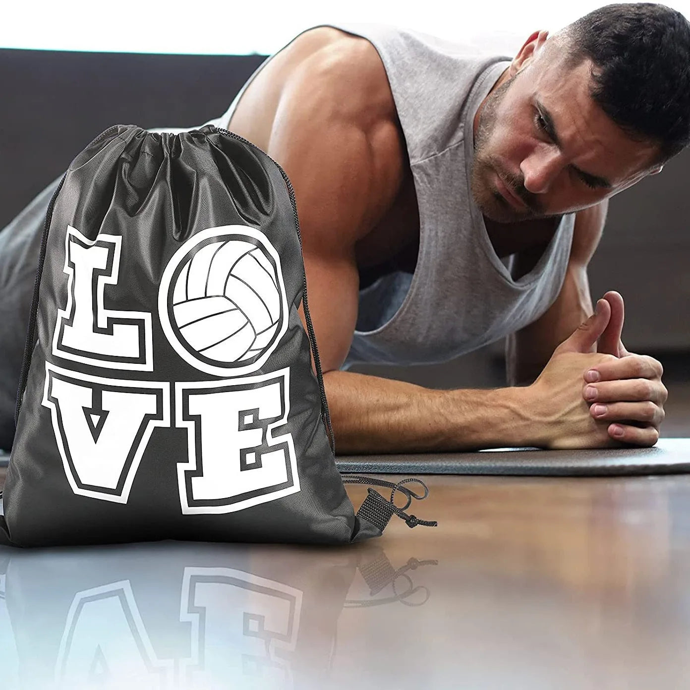 Black and white volleyball pattern fitness shoulder storage drawstring bag backpack bag backpack Ball binding bag Volleyball bag Peaceful Pleasures Health and Wellness