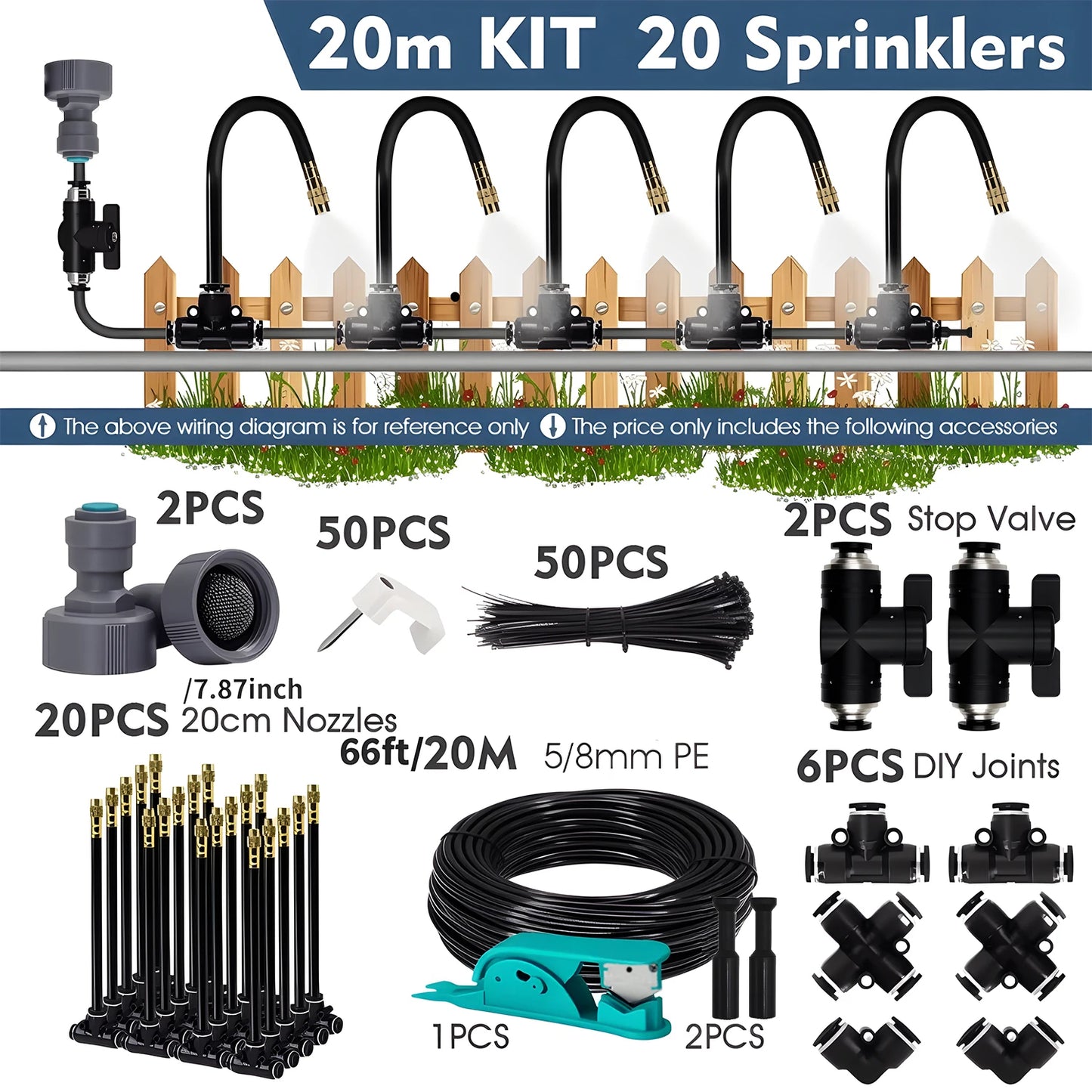 360° Free-bend Misting Nozzle Adjustable Atomizer Sprayer Outdoor Watering Kits 5-30m 1/4" 4/6mm Garden Misting Cooling System Peaceful Pleasures Health and Wellness 20m Kit