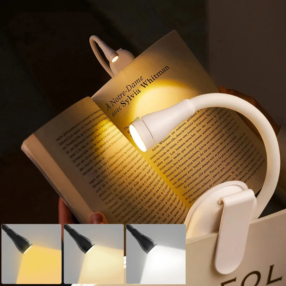 3 Color Mini LED Book Light Eye Protection Adjustable Clip 360° Flip Study Lamp Rechargeable For Travel Bedroom Reading Peaceful Pleasures Health and Wellness white