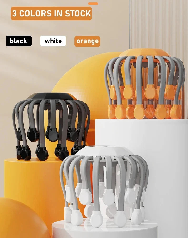20Massage Heads Orange Scalp Head Massager Red Light Vibrator Octopus Scratcher For Relaxation Stress Peaceful Pleasures Health and Wellness