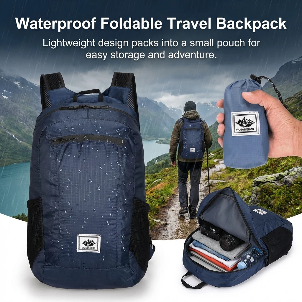 Foldable Waterproof Backpack Large Capacity Lightweight Travel Sports Bag for Hiking Commuting Gym Use Peaceful Pleasures Health and Wellness
