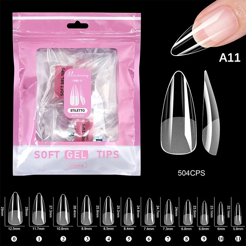 504 Pcs False Nail Tips Semi-Matte Finish Almond French Coffin Stiletto Oval Square Shapes With Front Edge Thickened Fingertips Peaceful Pleasures Health and Wellness A11