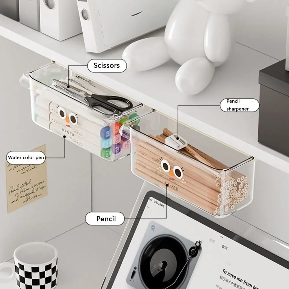 Hanging Under Desk Drawer Type Storage Box Transparent Self-Adhesive Stationery Storage Box Large Capacity Invisible Peaceful Pleasures Health and Wellness