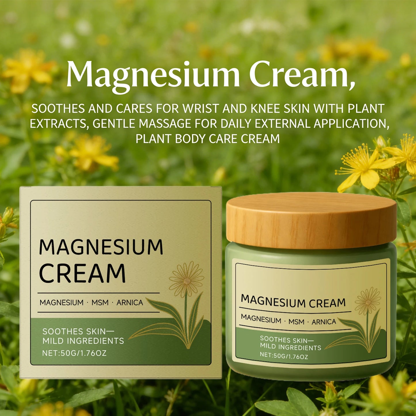 Magnesium Cream Reduce Redness Soothing Skin Relief Muscle Tension Fatigue Reduction Wrist and Knee Arnica Massage Care Cream Peaceful Pleasures Health and Wellness