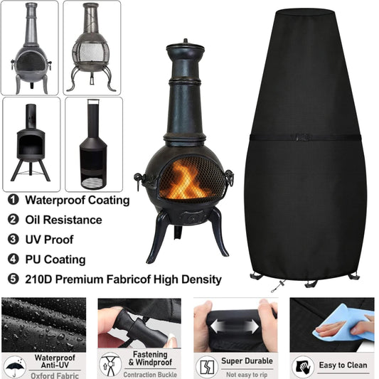 Large Chimenea Cover Waterproof Fireplace Covers Windproof Anti-UV Heavy Duty Oxford Fabric Outdoor Garden Patio Heater Covers Peaceful Pleasures Health and Wellness