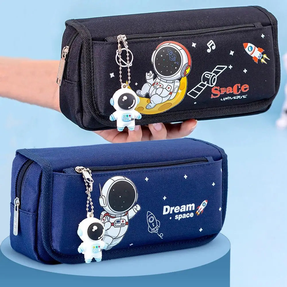 Studen Large Capacity Astronaut Pencil Case Double Layer Canvas Stationery Bag Kawaii Cartoon Pencil Bag Pen Box Peaceful Pleasures Health and Wellness