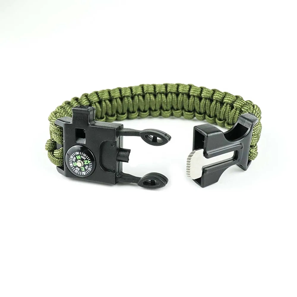 (No flint) Outdoor Survival Umbrella Rope SOS Bracelet Emergency Rescue Bracelet EDC Camping Survival Compass Whistle Peaceful Pleasures Health and Wellness