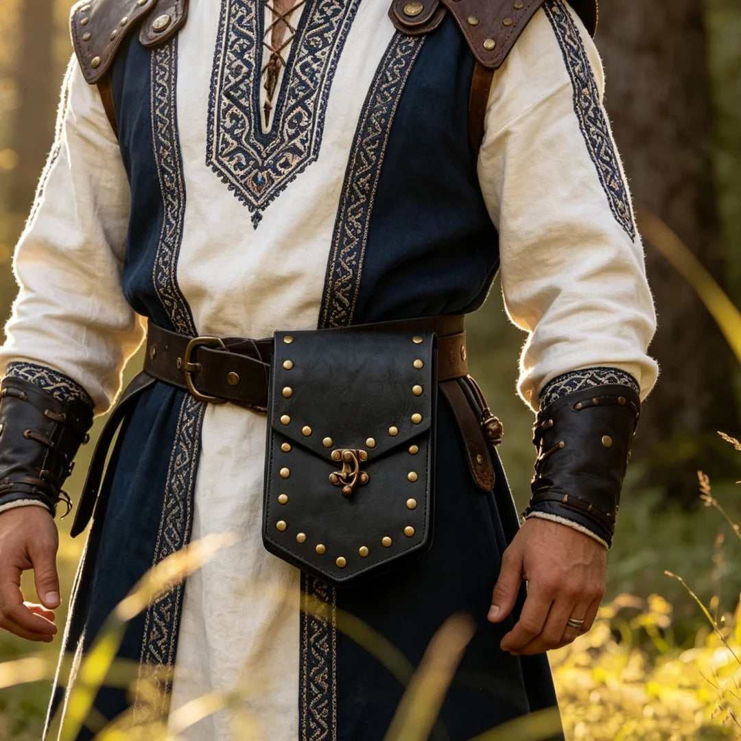 Viking Rivet Leather Waist Pouch Medieval Retro Belt Bag LARP