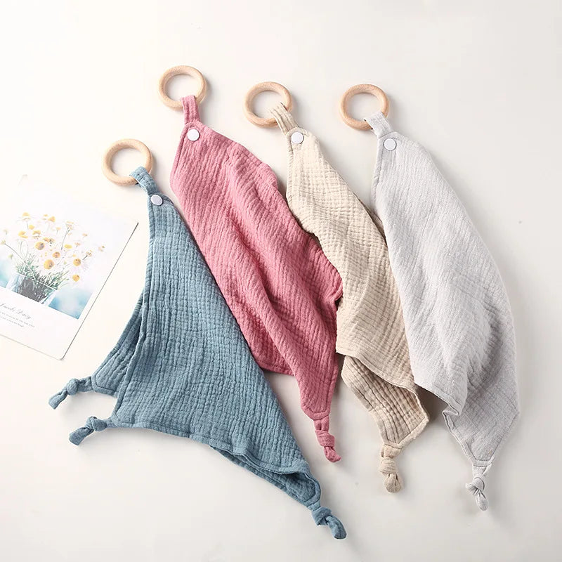 Wooden Ring Baby Drool Bib & Burp Cloth – Soft Cotton Washcloth