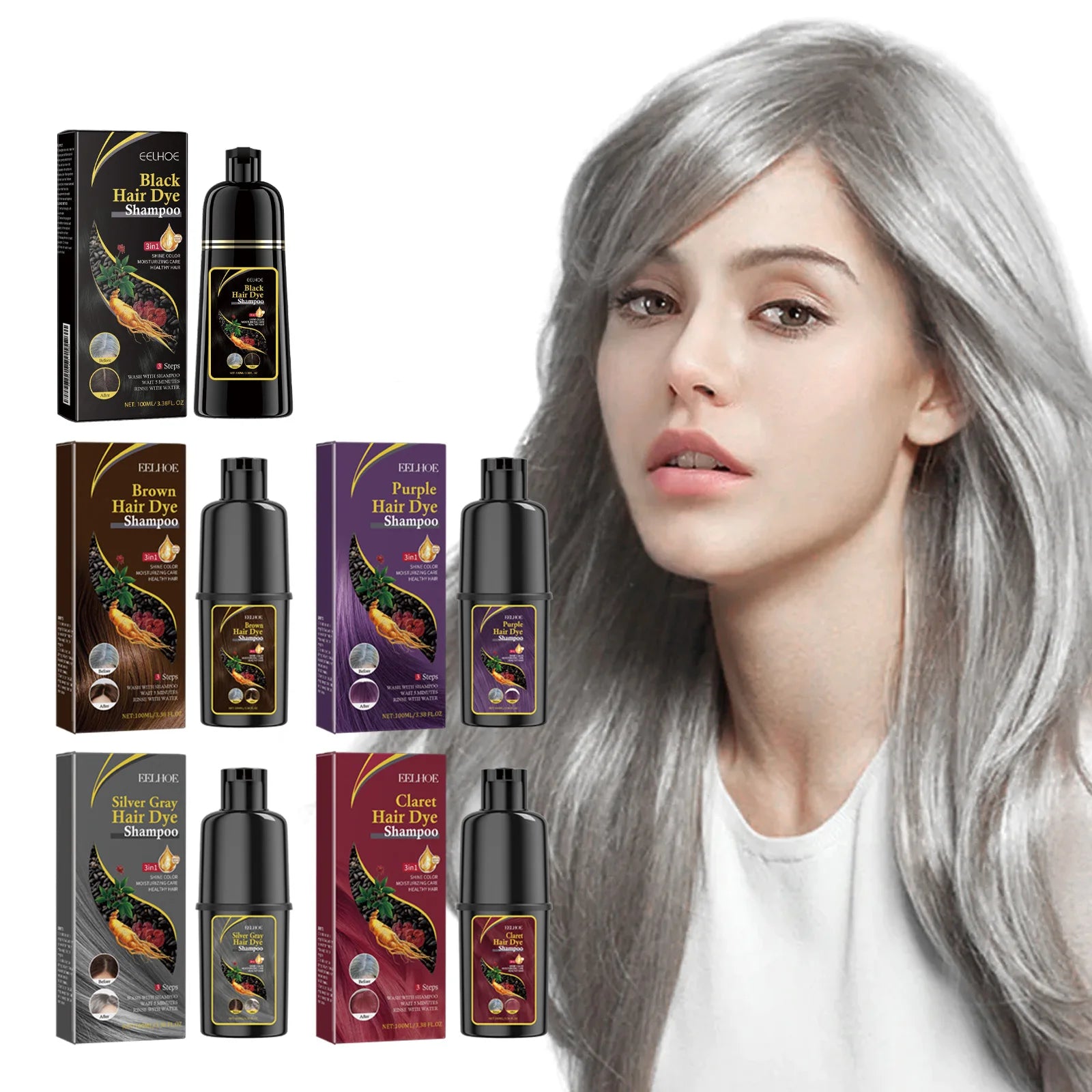 Black Hair Dye Shampoo (Silver Gray) Gentle and Non-Irritating, Moisturizes Scalp, Easy Color Change Hair Shampoo Peaceful Pleasures Health and Wellness