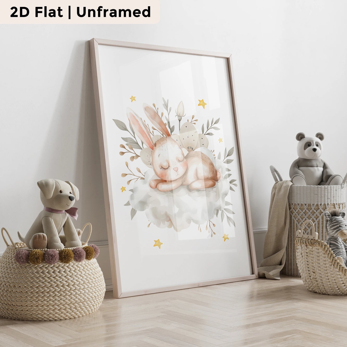 3-Piece Moon Rabbit Canvas Wall Art Print | Kids Room Décor