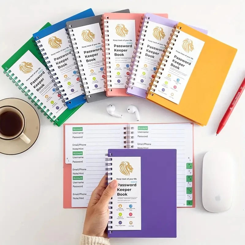 A6 Password Log Book Alphabetical Tabs Spiral Bound Organizer Home