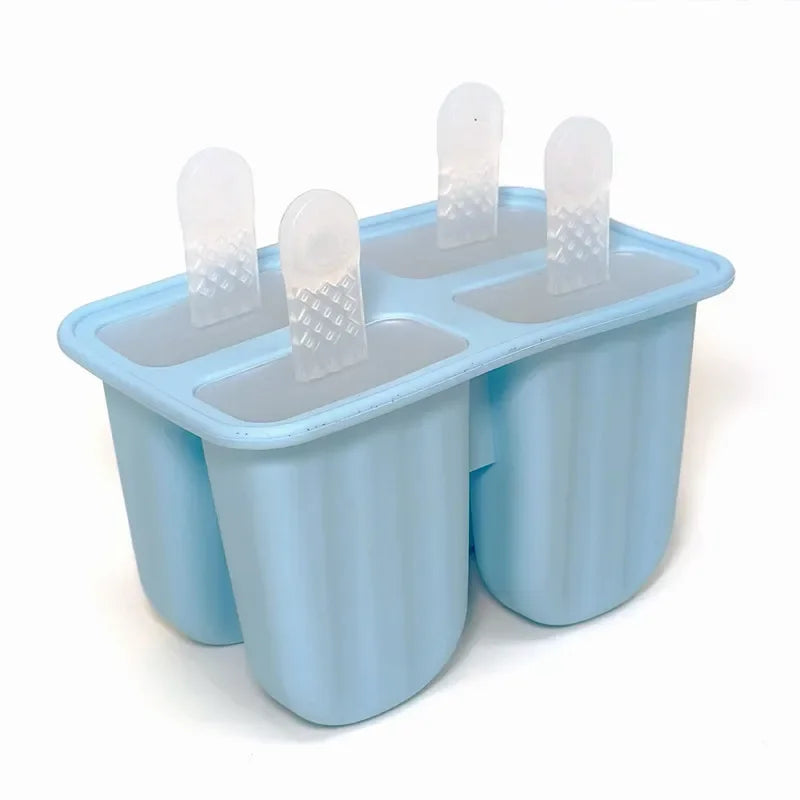 1/3Pcs Silicone ice-making box 4 grid Cartoon Home made Popsicle ice cream Molds for Kids Food Grade DIY Popsicle Maker Molds Peaceful Pleasures Health and Wellness Blue