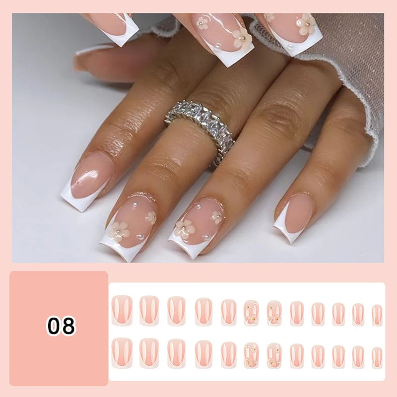 24/30Pcs Medium Fake Nail Set With Jelly Glue Gradient French Press On False Nail Elegantstyle Nails Full Cover Wearing False Peaceful Pleasures Health and Wellness 8