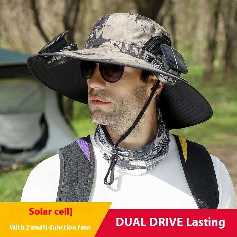 [Solar Fan Hat] Detachable Dual Fans Outdoor Solar-Powered Multifunctional Fan Hat - Adjustable Three-Speed Wind with USB Chargi Peaceful Pleasures Health and Wellness Style F Adjustable