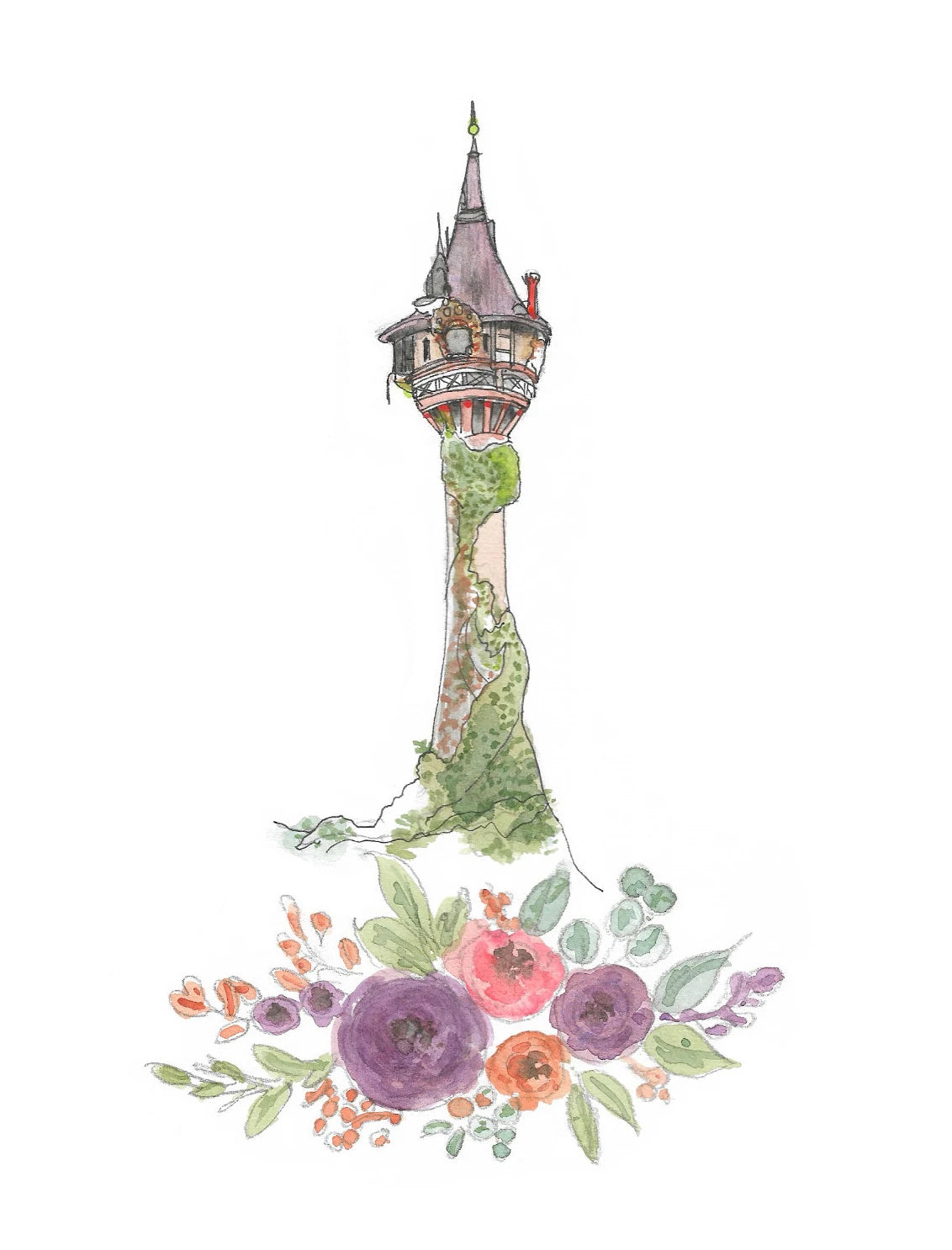 Watercolor Princess Castle Canvas Wall Art | Girls Nursery Decor