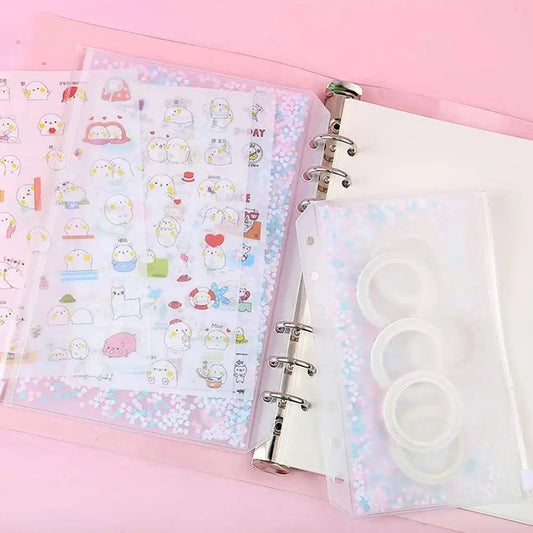 School Stationery Creativity Glitter Sequins Loose Leaf Zipper PVC Handbook A5/A6 Binder Storage Pouch Inner Pocket File Holder Peaceful Pleasures Health and Wellness