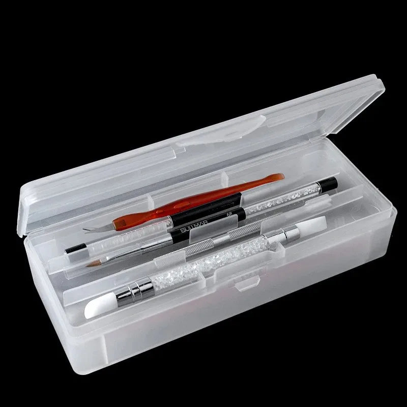 1Pc Rectangle Double-layer Nail Art Tool Empty Storage Box Tweezers Clippers Pens Polishing Nail Buffer Files Plastic Container Peaceful Pleasures Health and Wellness