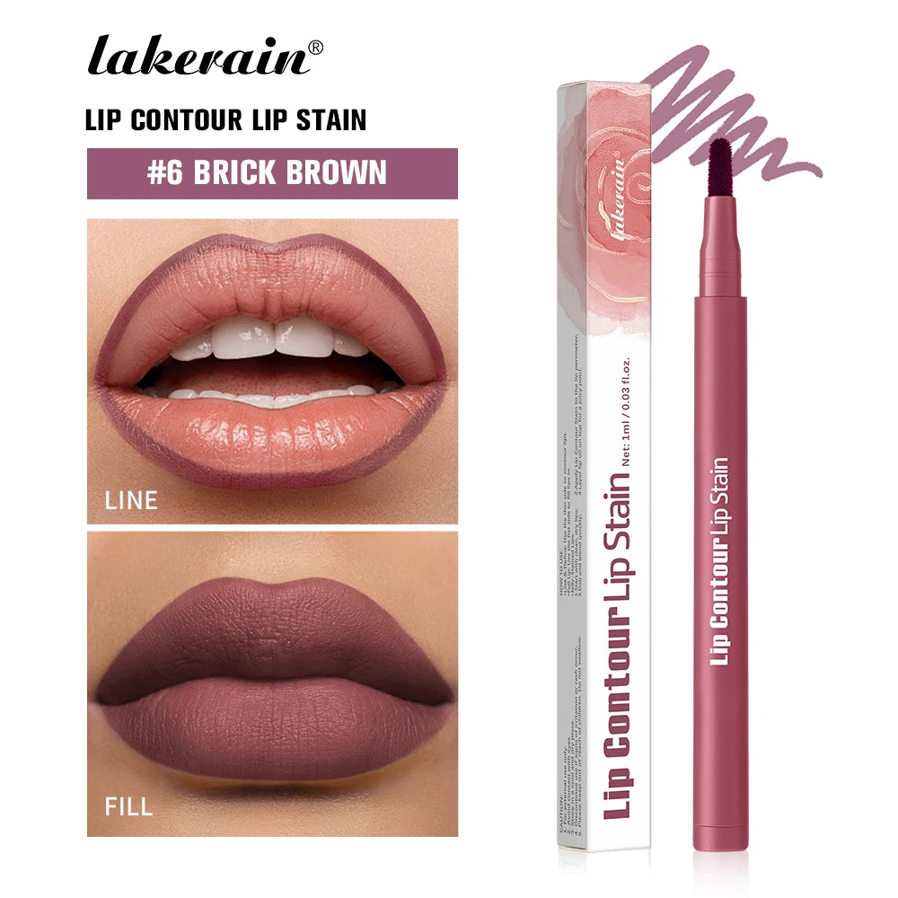 Waterproof 2 In 1 Lip Stain And Liner Pen Long Lasting Smudge Proof Kiss Proof Transfer Resistant 8 Colors Makeup Lip Pencil Peaceful Pleasures Health and Wellness 6Brick Brown